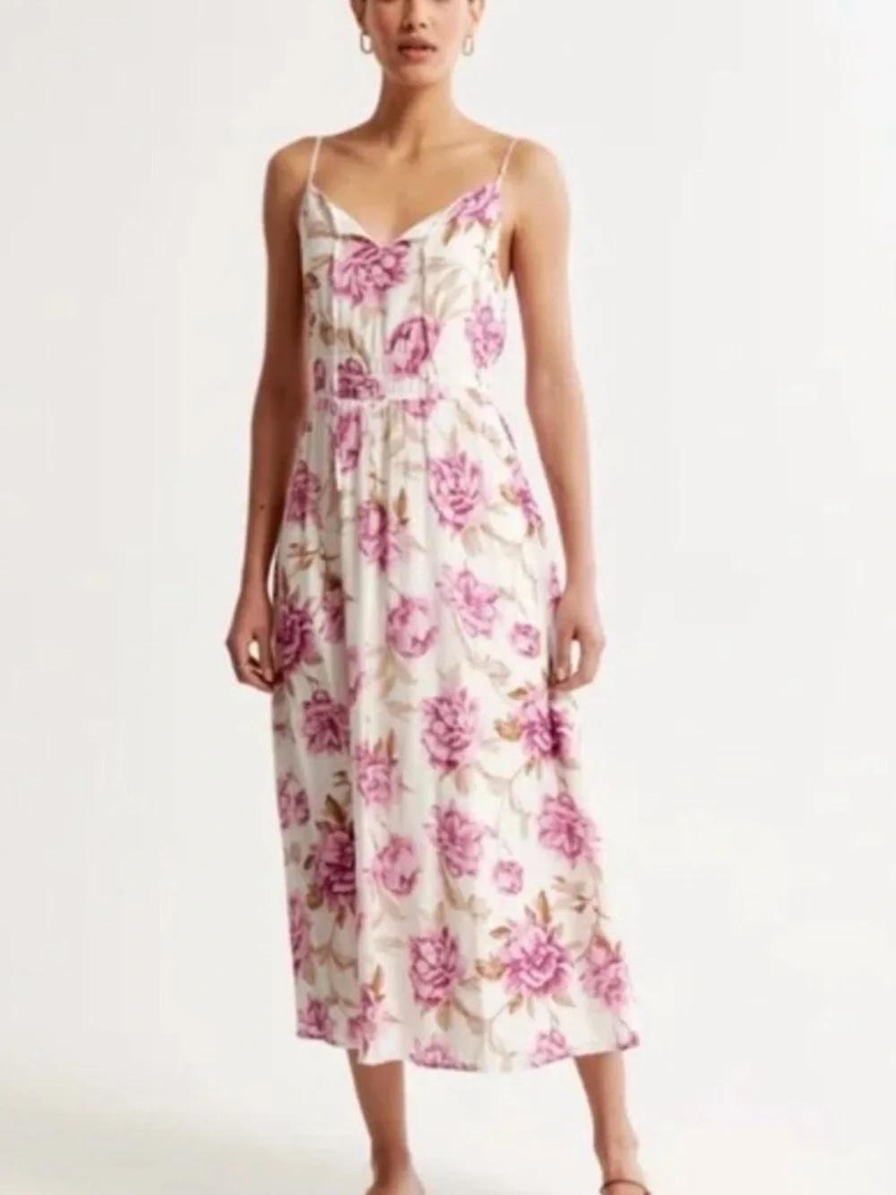 Abercrombie & Fitch Crinkle Textured Smocked Waist Midi Dress Blue Floral Size M